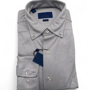 NWT David Donahue grey knit button down shirt size L/16.5 neck